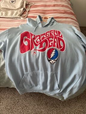 Liquid Blue Light Blue Grateful Dead Zip-Up Hoodie with Red Logo